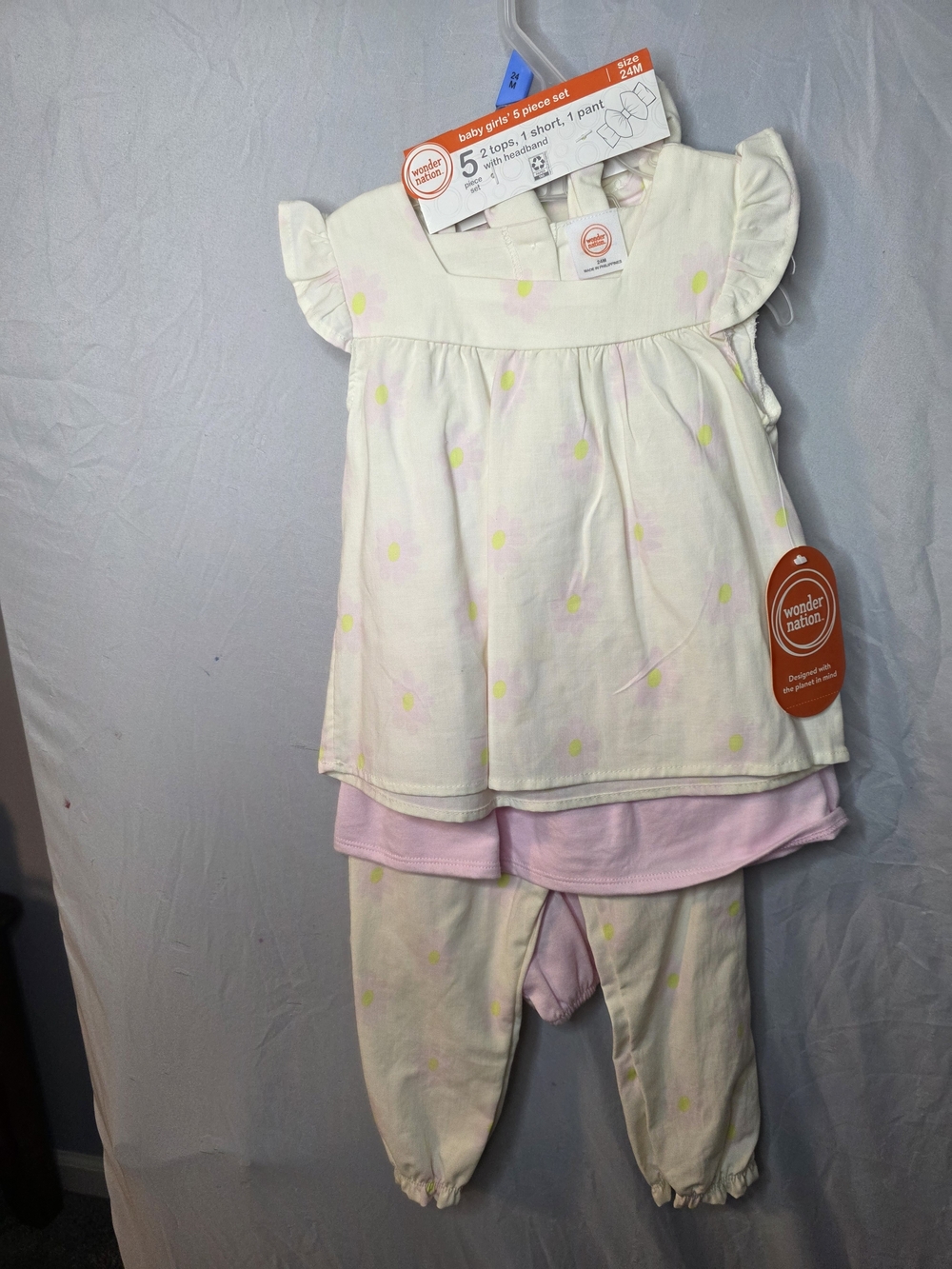 wonder nation Cream Top with Pink Shorts & Dotted Pajama Pants